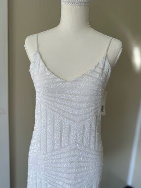 NEW Aqua mini dress White Sequin Spaghetti Straps wedding bride bridal engagemen